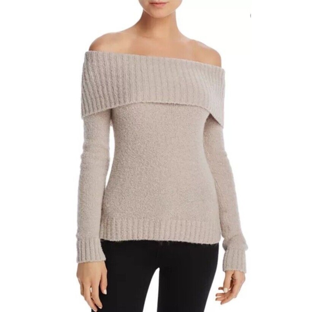 Off-Shoulder Cozy Knit Sweater in Light Beige